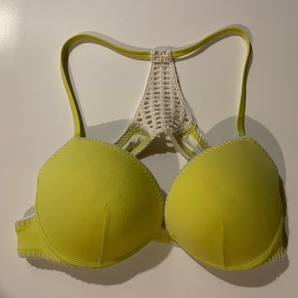 Victoria's Secret Yellow Bikini Top with White Crochet